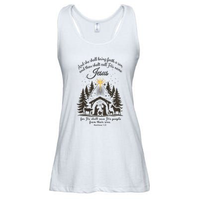 Jesus Christmas She Shall Bring Forth A Son Nativity Scene Ladies Essential Flowy Tank