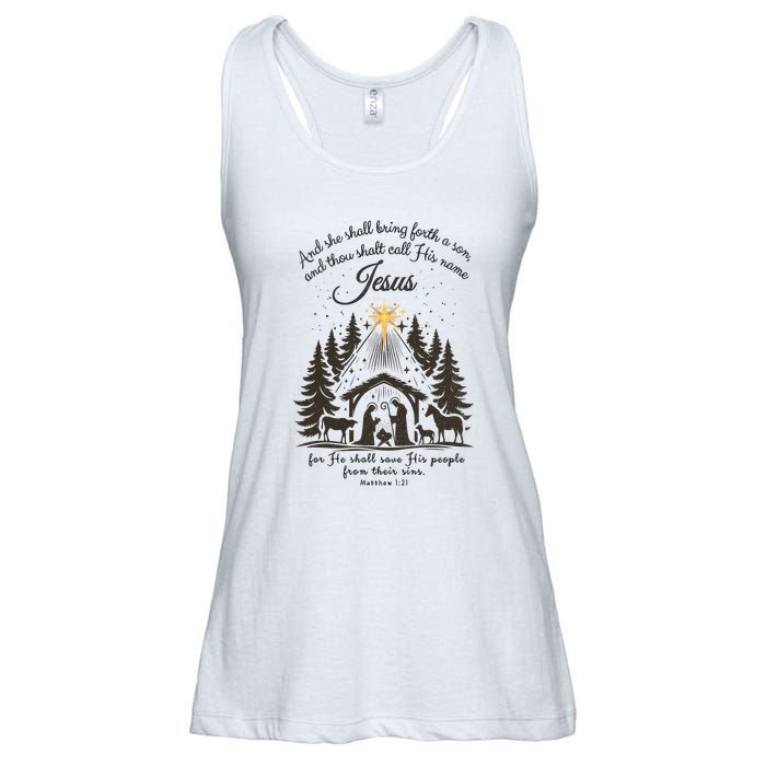 Jesus Christmas She Shall Bring Forth A Son Nativity Scene Ladies Essential Flowy Tank