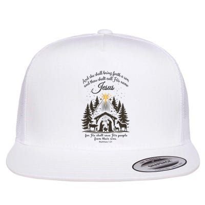 Jesus Christmas She Shall Bring Forth A Son Nativity Scene Flat Bill Trucker Hat