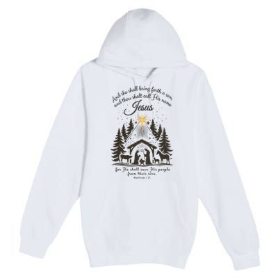 Jesus Christmas She Shall Bring Forth A Son Nativity Scene Premium Pullover Hoodie