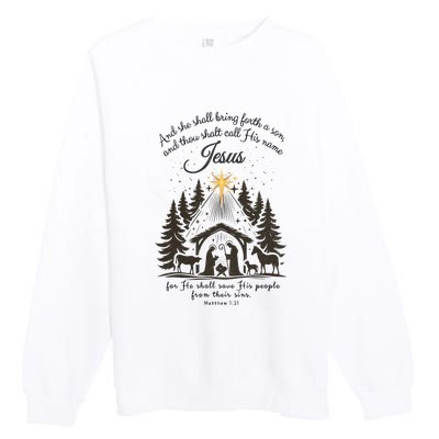 Jesus Christmas She Shall Bring Forth A Son Nativity Scene Premium Crewneck Sweatshirt