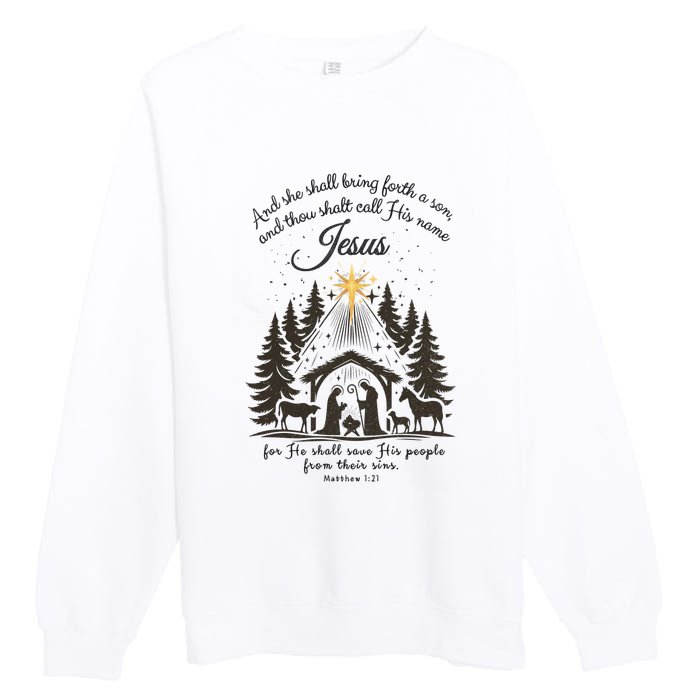 Jesus Christmas She Shall Bring Forth A Son Nativity Scene Premium Crewneck Sweatshirt