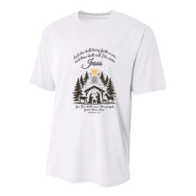 Jesus Christmas She Shall Bring Forth A Son Nativity Scene Youth Performance Sprint T-Shirt