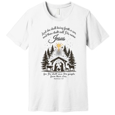 Jesus Christmas She Shall Bring Forth A Son Nativity Scene Premium T-Shirt