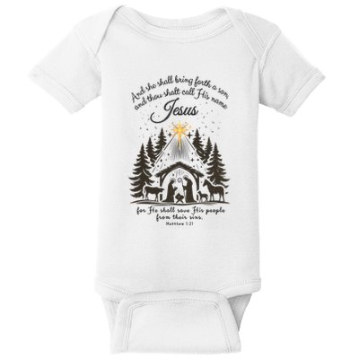 Jesus Christmas She Shall Bring Forth A Son Nativity Scene Baby Bodysuit