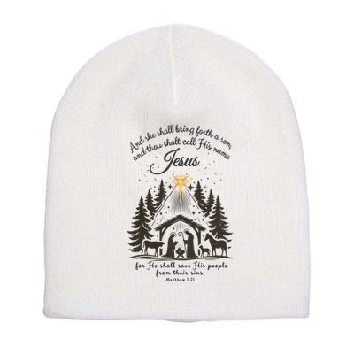 Jesus Christmas She Shall Bring Forth A Son Nativity Scene Short Acrylic Beanie