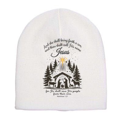 Jesus Christmas She Shall Bring Forth A Son Nativity Scene Short Acrylic Beanie