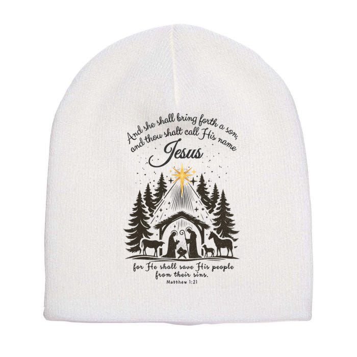 Jesus Christmas She Shall Bring Forth A Son Nativity Scene Short Acrylic Beanie