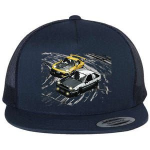 JDM Car Street Drift Race 86 VS FD Anime Style Flat Bill Trucker Hat