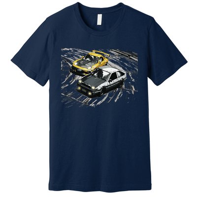 JDM Car Street Drift Race 86 VS FD Anime Style Premium T-Shirt