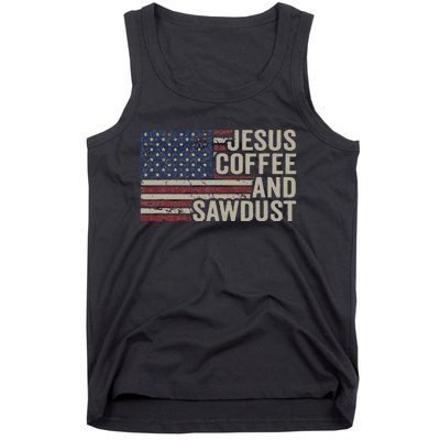 Jesus Coffee & Sawdust Christian Carpenter Woodworking USA Tank Top