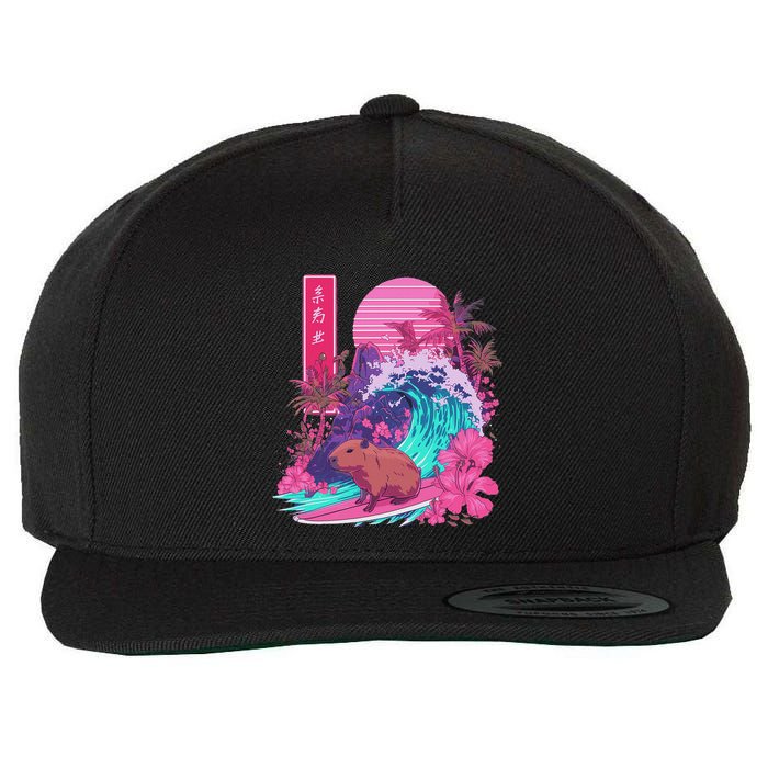 Japanese Capybara Surfing Wave Great Wave Japan Wool Snapback Cap