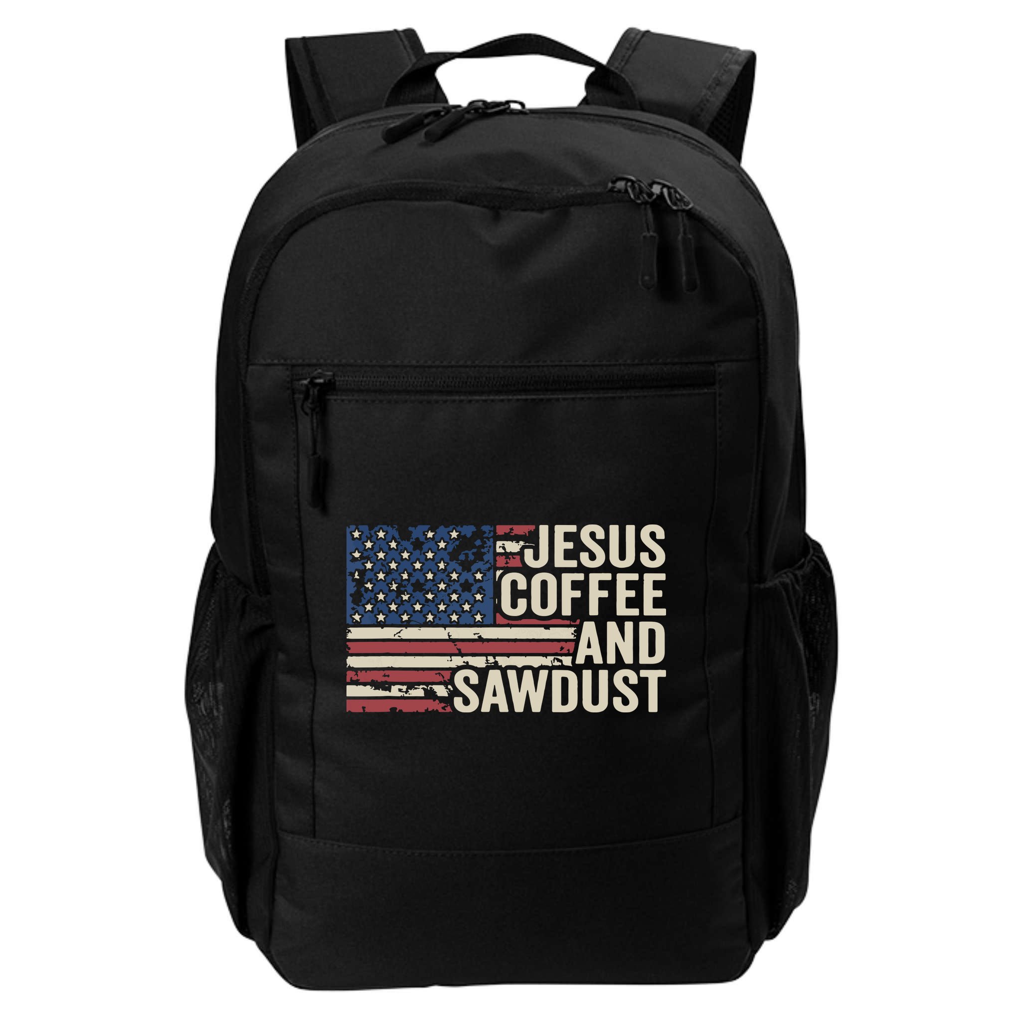 Jesus Coffee Sawdust Christian Carpenter Woodworking USA Backpack