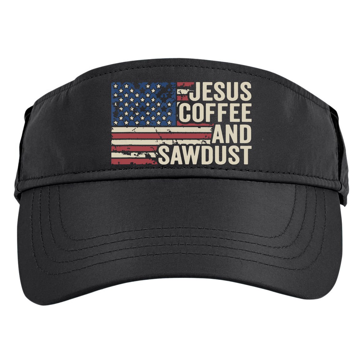 Jesus Coffee Sawdust Christian Carpenter Woodworking USA Adult Drive Performance Visor