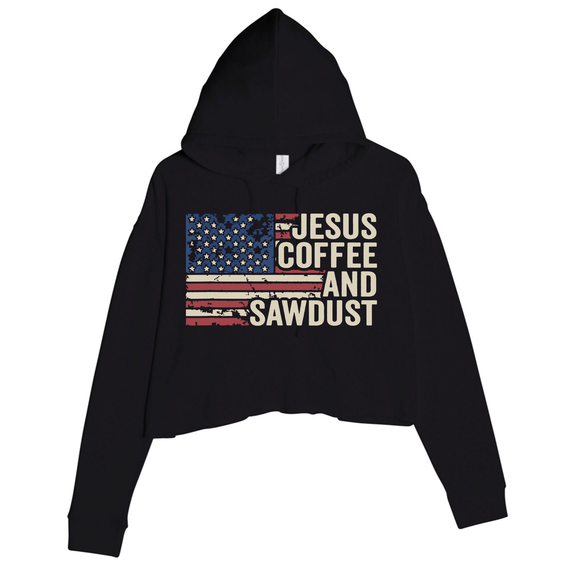 Jesus Coffee Sawdust Christian Carpenter Woodworking USA Crop Fleece Hoodie