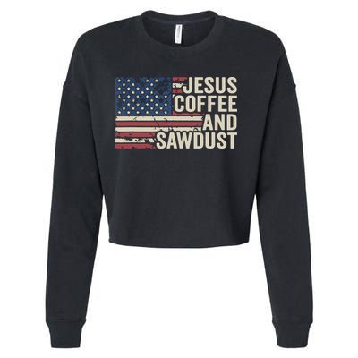 Jesus Coffee Sawdust Christian Carpenter Woodworking USA Cropped Pullover Crew