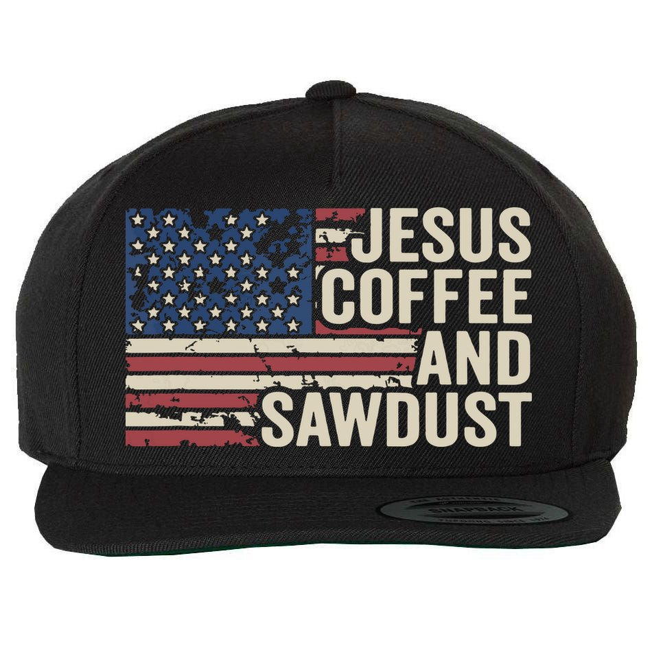 Jesus Coffee Sawdust Christian Carpenter Woodworking USA Wool Snapback Cap
