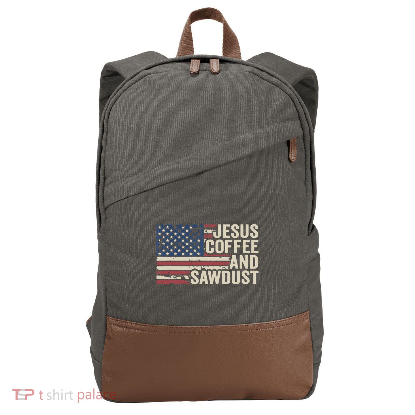 Jesus Coffee Sawdust Christian Carpenter Woodworking USA Cotton Canvas Backpack