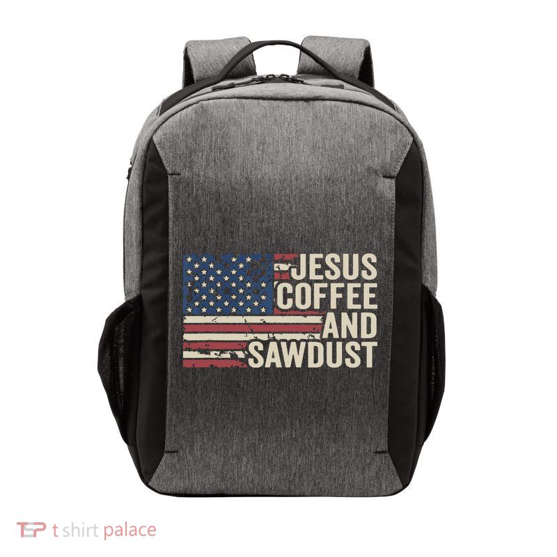 Jesus Coffee Sawdust Christian Carpenter Woodworking USA Vector Backpack