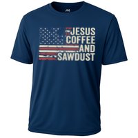 Jesus Coffee Sawdust Christian Carpenter Woodworking USA Cooling Performance Crew T-Shirt
