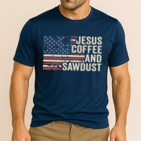Jesus Coffee Sawdust Christian Carpenter Woodworking USA Cooling Performance Crew T-Shirt