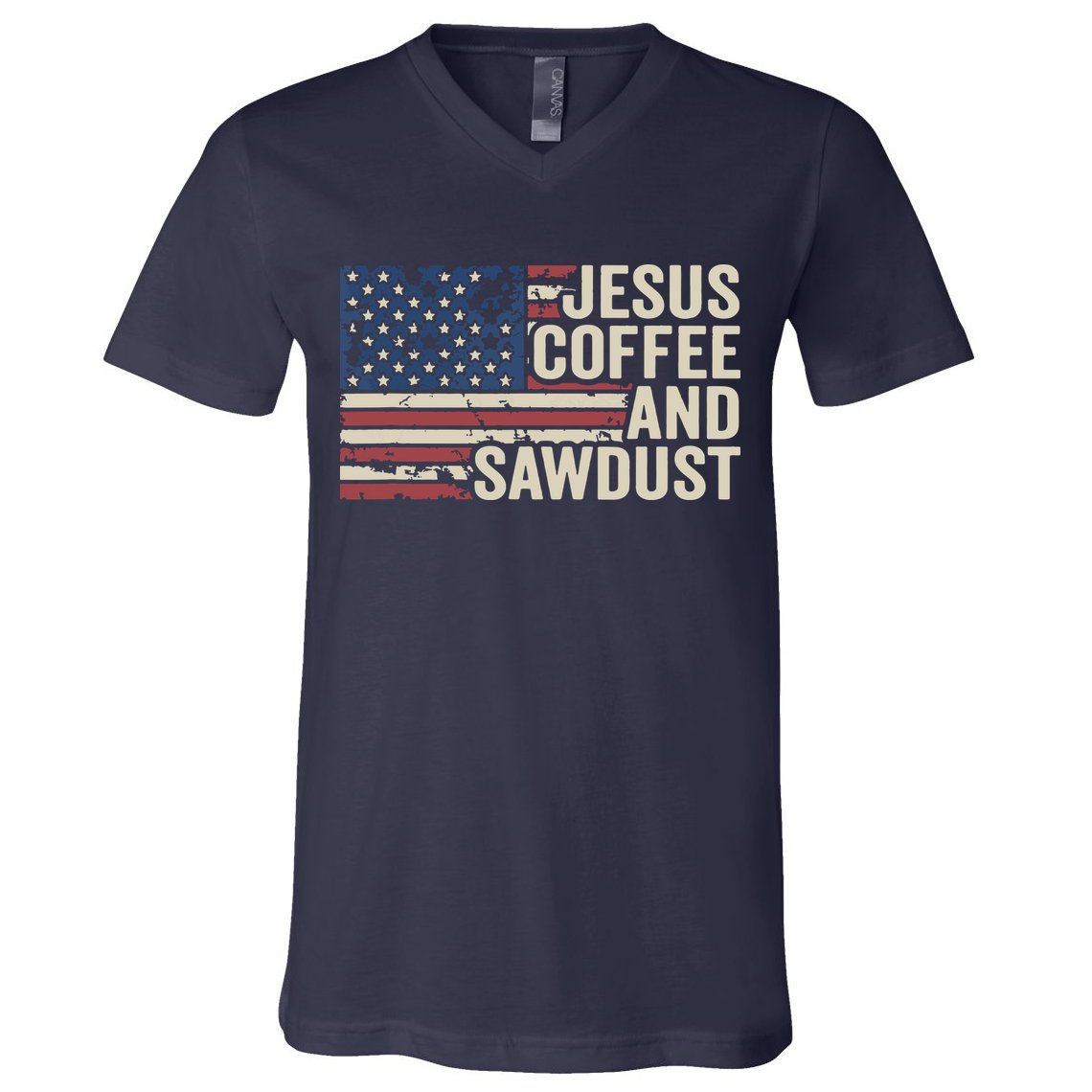 Jesus Coffee Sawdust Christian Carpenter Woodworking USA V-Neck T-Shirt