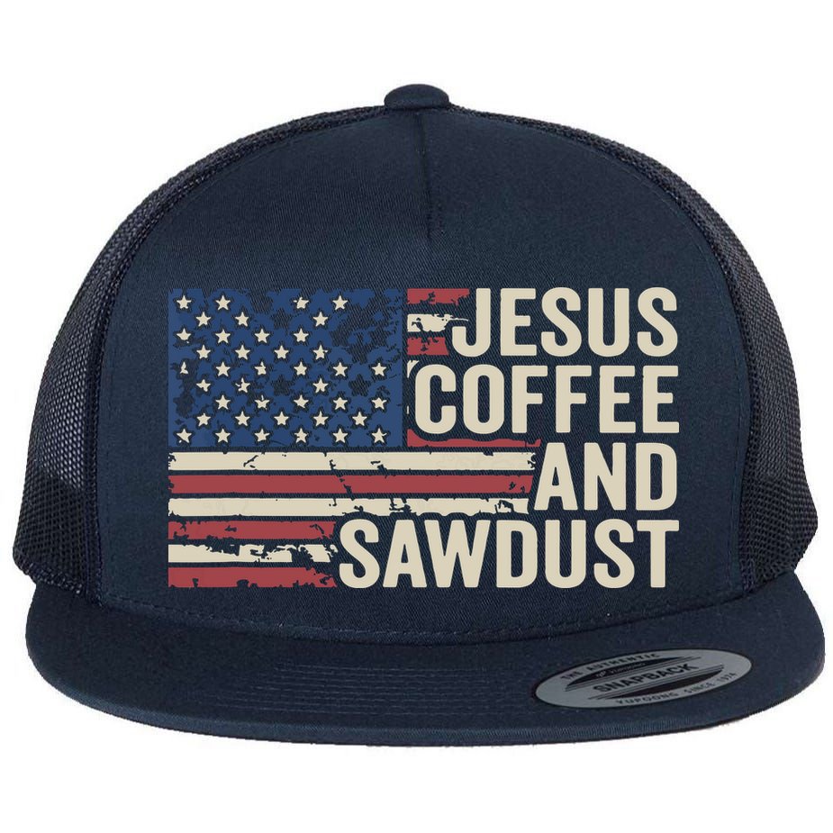Jesus Coffee Sawdust Christian Carpenter Woodworking USA Flat Bill Trucker Hat
