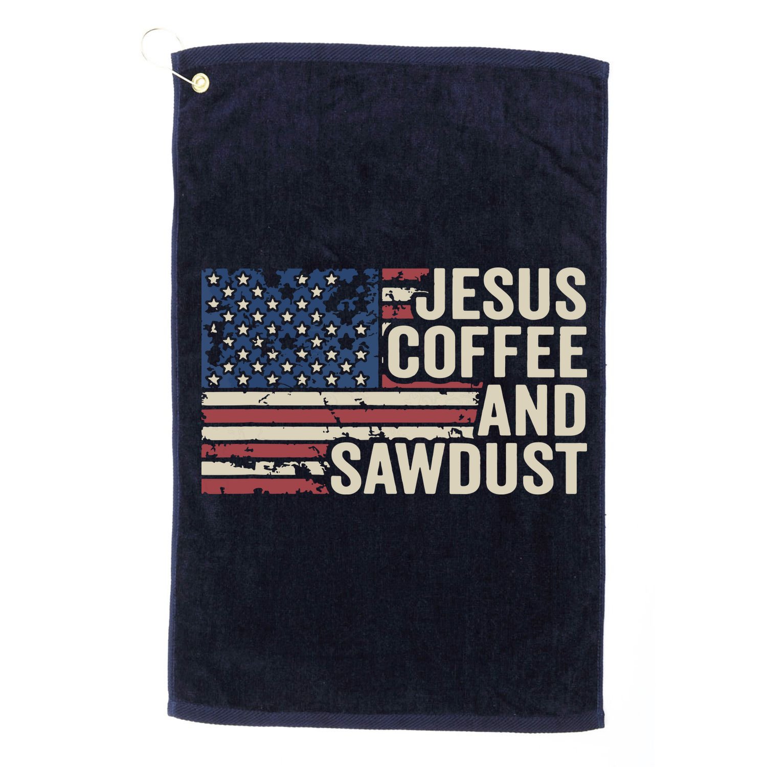 Jesus Coffee Sawdust Christian Carpenter Woodworking USA Golf Towel