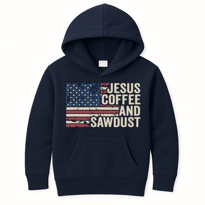 Jesus Coffee Sawdust Christian Carpenter Woodworking USA Kids Hoodie
