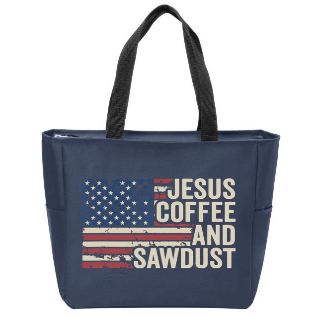 Jesus Coffee Sawdust Christian Carpenter Woodworking USA Zip Tote Bag
