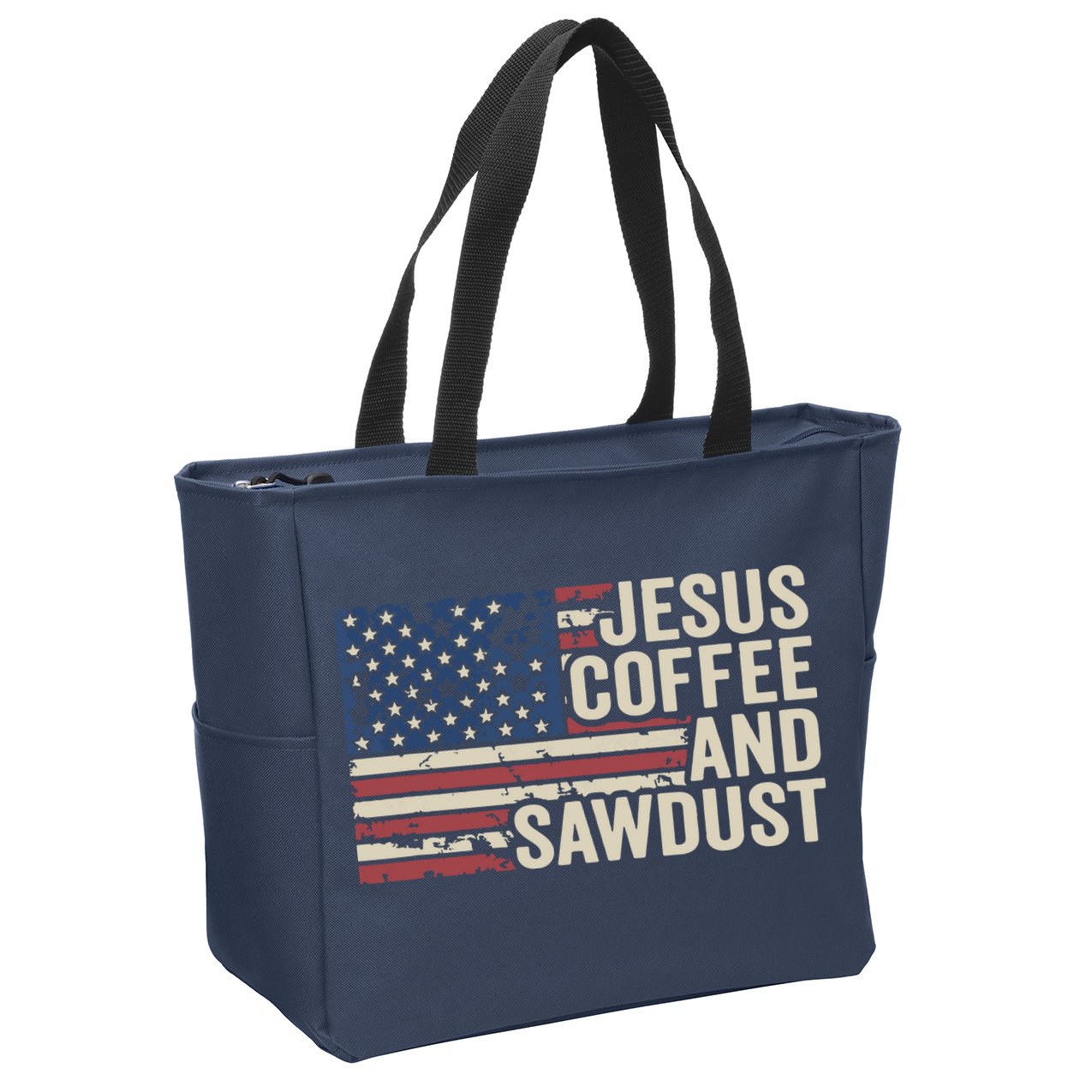Jesus Coffee Sawdust Christian Carpenter Woodworking USA Zip Tote Bag