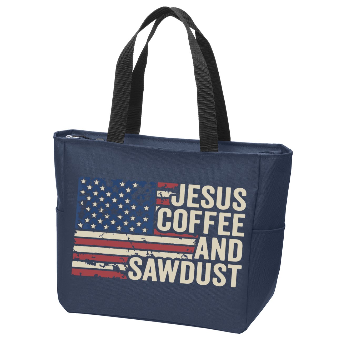 Jesus Coffee Sawdust Christian Carpenter Woodworking USA Zip Tote Bag
