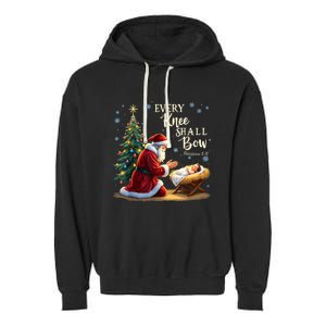 Jesus Christian Santa Christmas Xmas Every Knee Shall Bow Garment-Dyed Fleece Hoodie