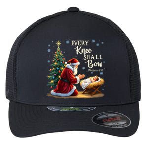 Jesus Christian Santa Christmas Xmas Every Knee Shall Bow Flexfit Unipanel Trucker Cap