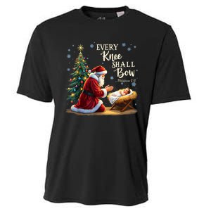 Jesus Christian Santa Christmas Xmas Every Knee Shall Bow Cooling Performance Crew T-Shirt