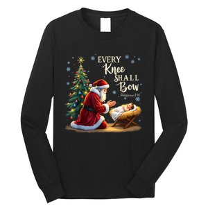 Jesus Christian Santa Christmas Xmas Every Knee Shall Bow Long Sleeve Shirt