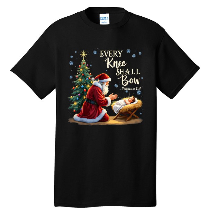 Jesus Christian Santa Christmas Xmas Every Knee Shall Bow Tall T-Shirt