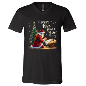 Jesus Christian Santa Christmas Xmas Every Knee Shall Bow V-Neck T-Shirt