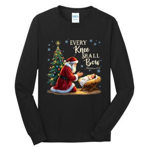 Jesus Christian Santa Christmas Xmas Every Knee Shall Bow Tall Long Sleeve T-Shirt