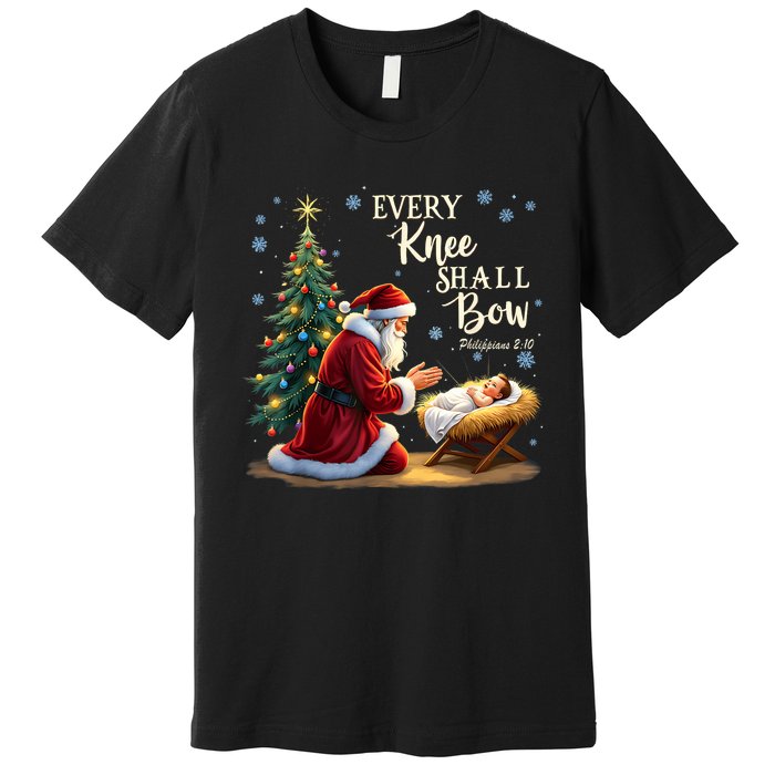 Jesus Christian Santa Christmas Xmas Every Knee Shall Bow Premium T-Shirt