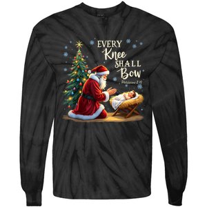 Jesus Christian Santa Christmas Xmas Every Knee Shall Bow Tie-Dye Long Sleeve Shirt