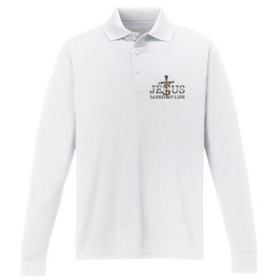 Jesus Christ Saved My Life Gift Performance Long Sleeve Polo