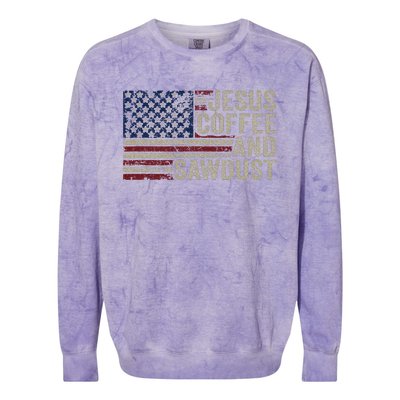 Jesus Coffee & Sawdust Christian Carpenter Woodworking Usa Colorblast Crewneck Sweatshirt