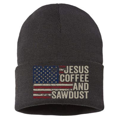 Jesus Coffee & Sawdust Christian Carpenter Woodworking Usa Sustainable Knit Beanie