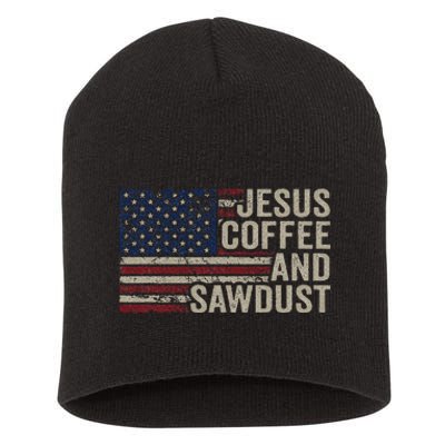 Jesus Coffee & Sawdust Christian Carpenter Woodworking Usa Short Acrylic Beanie