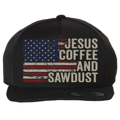 Jesus Coffee & Sawdust Christian Carpenter Woodworking Usa Wool Snapback Cap