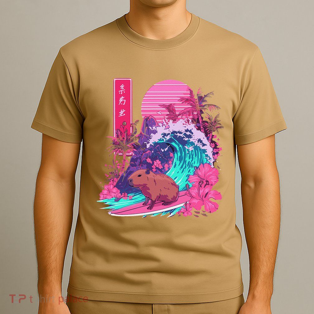 Japanese Capybara Surfing Wave Great Wave Japan T-Shirt