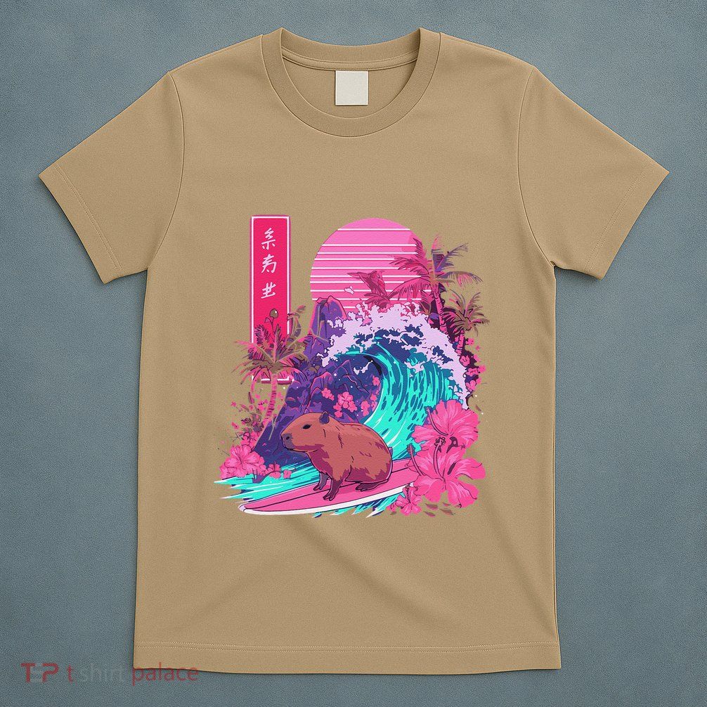 Japanese Capybara Surfing Wave Great Wave Japan T-Shirt