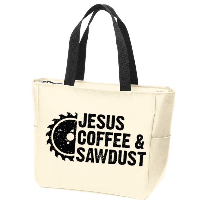 Jesus Coffee & Sawdust Christian Carpenter Woodworking Zip Tote Bag