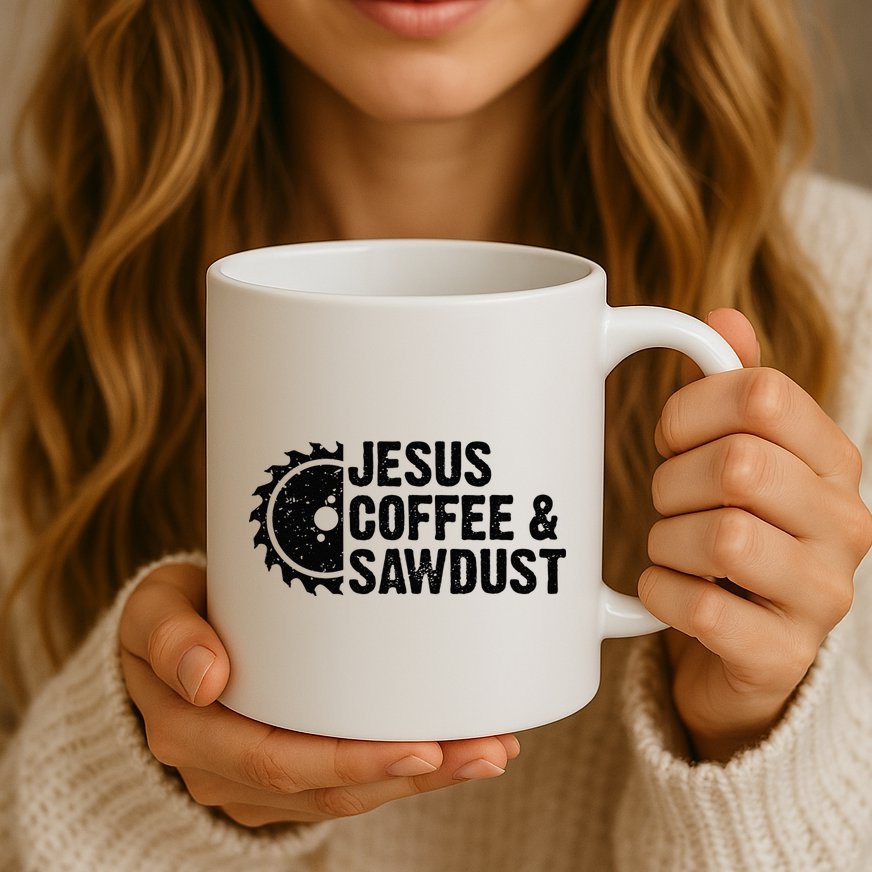 Jesus Coffee & Sawdust Christian Carpenter Woodworking Mug